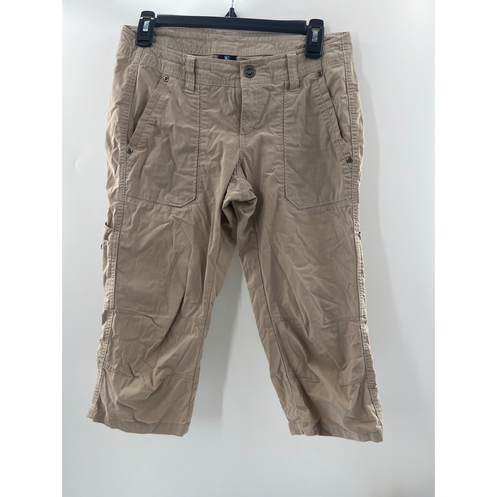 Kuhl Womens Tan Khaki Hiking Capri Pants Articulated Knee Cargo Crop Size 2